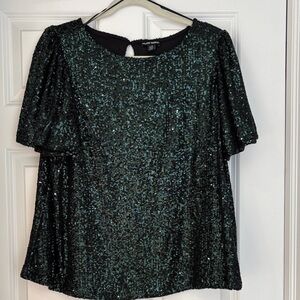 Hilary Radley Black and Green Sequin Blouse